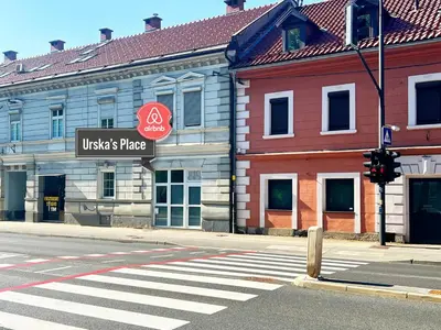 an intersection of a street with a building at Urska's adorable place in Ljubljana