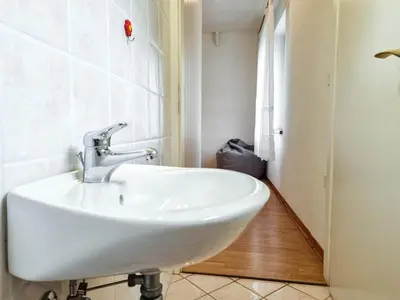 a bathroom with a white sink in a room at Apartmaji Čok in Bovec