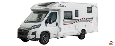 a white rv with a red stripe on it at Camper GiottiLine Siena 385 in Šenčur