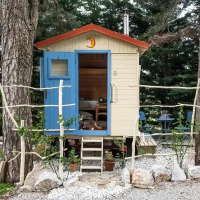 mobile house on a herbs farm