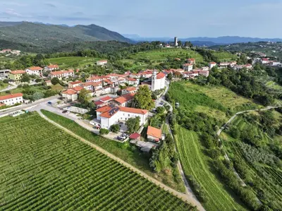 an aerial view of a small village on a hill at Grad Kojsko in Kojsko