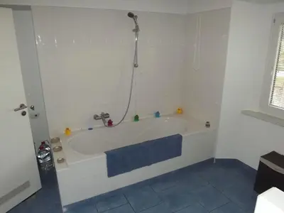 a bathroom with a bath tub with a shower at Velika Hiša in Rašica