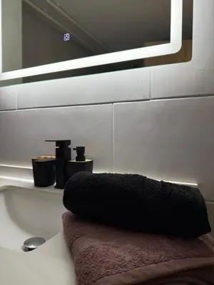 a bathroom with a black towel on a sink at Piece of Heaven in Zgornje Gorje