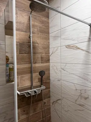 a shower in a bathroom with a glass door at U Izi 2 in Kranjska Gora