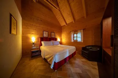 a bedroom with a bed and a chair in a room at Posestvo Pule Equestrian Estate in Trebelno