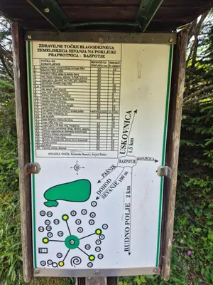 a sign for a trail in the woods at Koča na Kranjski dolini Krnica 93 a,Pokljuka in Zgornje Gorje
