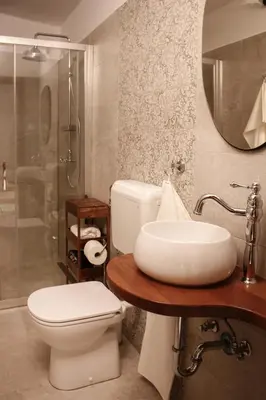 a bathroom with a toilet and a sink and a shower at Prosciutto Kingdom - Kraljestvo pršuta by Pršutarna Ščuka in Štanjel