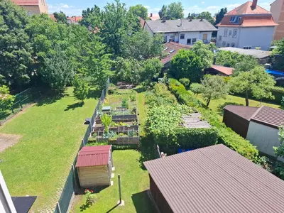 an aerial view of a backyard with a garden at Tabor View Apartment in Maribor