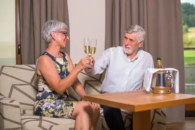 a man and a woman holding a glass of wine at Hotel BIOTERME Mala Nedelja in Ljutomer