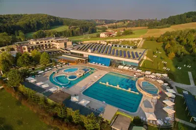 an aerial view of a resort with a swimming pool at Hotel BIOTERME Mala Nedelja in Ljutomer