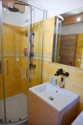 a bathroom with a sink and a shower at Sobe in apartma Portus in Rakek