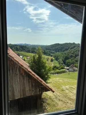 a view of a field from a window at Apartment Haloze in Videm pri Ptuju