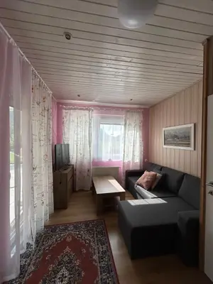 a living room with a couch and a table at Apartment Tunnel in Hrušica