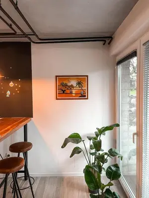 a room with a potted plant and a window at Rustikal Apartment with Garden and Free Parking in Ljubljana