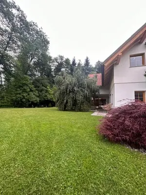 a yard of a house with a large grass field at Natura in Radovljica