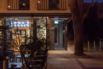 an entrance to a restaurant at night at Castle View Penthouse in Ljubljana