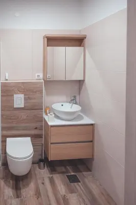 a bathroom with a sink and a toilet at Maribella Apartment in Maribor