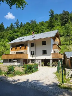 a man standing on the roof of a house at Brlog 2 in Zgornje Gorje
