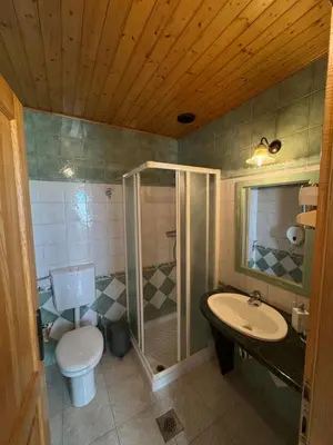 a bathroom with a toilet and a sink and a shower at Omnia rooms in Sežana