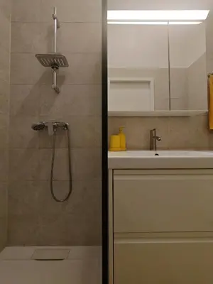 a bathroom with a shower and a sink at Mabo apartments - Ljubljana in Ljubljana