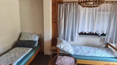 a bedroom with two beds and a window at Sobe Godina in Materija