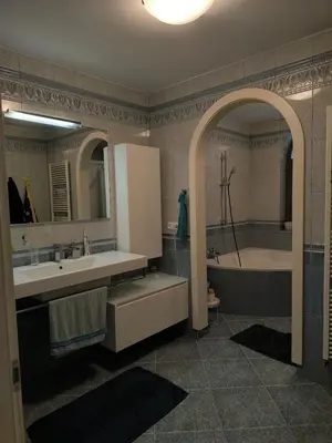 a bathroom with a tub and a sink and a bath tub at Penthouse Villa Ljubljana in Šentvid