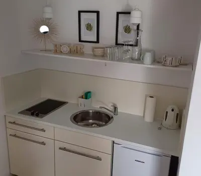 a kitchen with a sink and a counter top at Studio apartma ZARA in Slivnica pri Mariboru
