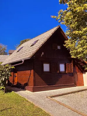 a large wooden house with a gambrel roof at Lake house Amur in Kočevje