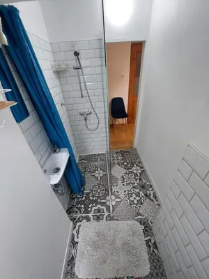 a bathroom with a shower and a toilet and a sink at Bella Veselova in Ljubljana