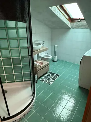 a bathroom with a shower and a toilet at Apartma Morizna in Kobarid