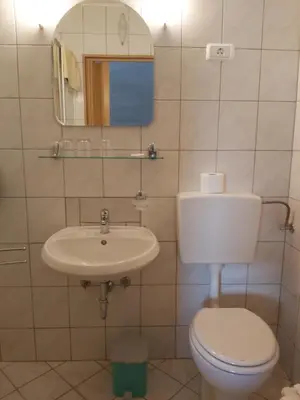a bathroom with a toilet and a sink at Rooms Zagon in Postojna