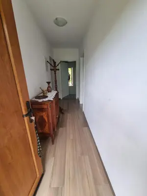 a hallway with a wooden floor and a door at Vipava Valley Stay - Apartment Miki - With Patio, Parking & Pets OK in Ajdovščina