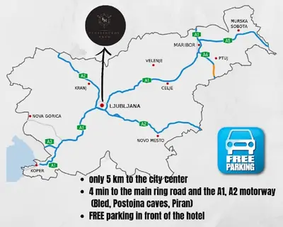 a map of the city center with a bus at Hotel Florjančkov Hram in Ljubljana