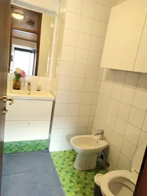 a bathroom with a toilet and a sink at Rooms Lublana in Ljubljana