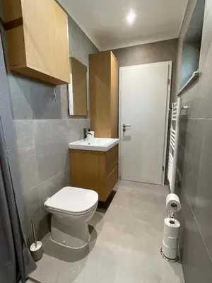 a small bathroom with a toilet and a sink at Apartma Tomy in Domžale