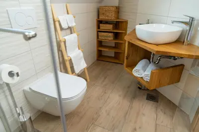 a bathroom with a toilet and a sink at Apartma Urška in Bohinj