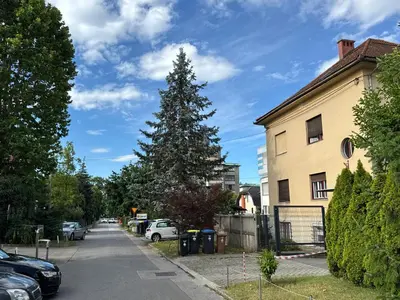 a christmas tree on the side of a street at Citybase Rooms in Ljubljana