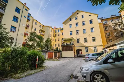 a street in a city with tall buildings at Cankar's Private Place The Luxe in Ljubljana