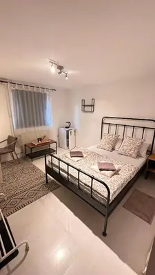 a bedroom with a large bed in a room at Room under Velika planina in Stahovica