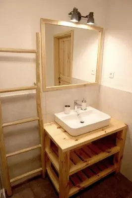 a bathroom with a sink and a mirror at Bled Forest Apartment in Bled