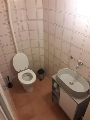 a small bathroom with a toilet and a sink at Apartment Emona Ljubljana in Ljubljana