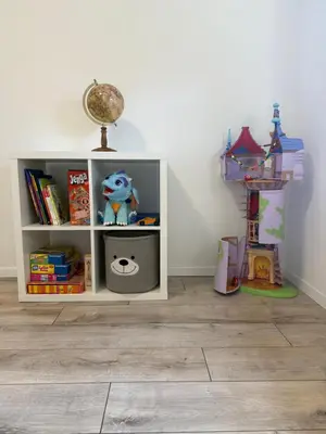 a book shelf with a tv in a room at ART Nature Retreat in Gorica pri Slivnici