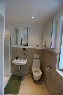 a bathroom with a toilet and a sink at Hiša Nad Reko Baca in Most na Soči