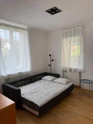 a bedroom with a bed and two windows at City Nest Ljubljana - Terrace & Free Parking in Ljubljana