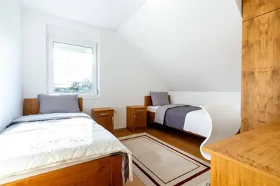 a bedroom with two beds and a window at Villa Aqua in Moravske Toplice