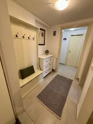 a walk in closet with a dresser and a mirror at Betnava Apartment in Maribor