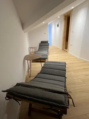 a row of mats sitting in a room at Mountain Escape with Sauna in Kobarid