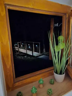 a picture of a window with a view of a bridge at Holiday home in Trebelno - Dolenjska & Bela krajina (Unter- & Weißkrain) 54728 in Trebelno