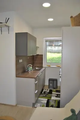 a small kitchen with a sink and a window at Prenočišča Dany APARTMA 1 in Dravograd