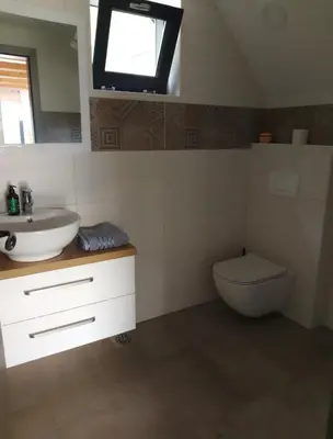 a bathroom with a sink and a toilet at Apartma Jezero in Grahovo